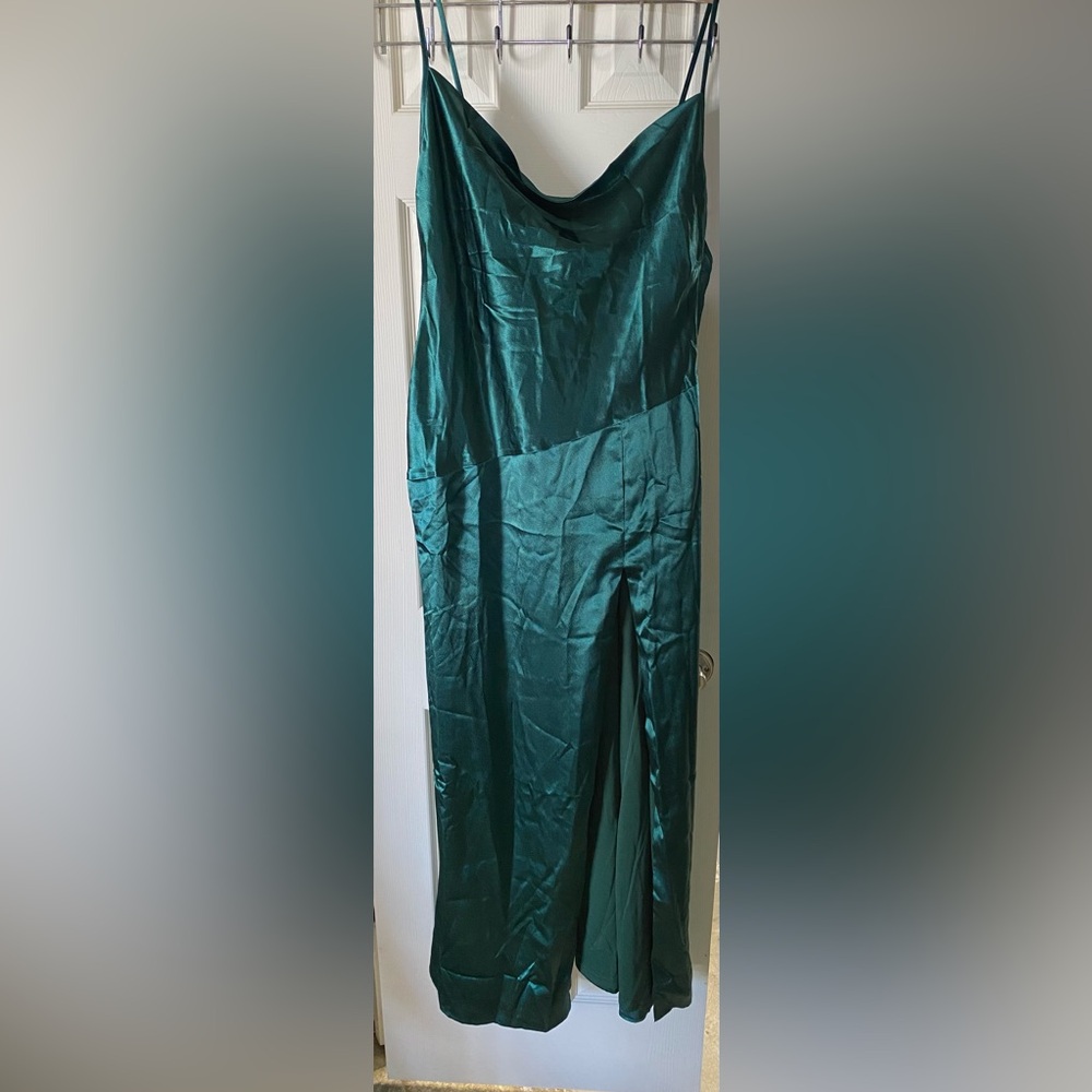 Lulu's Teal Satin Prom Dress